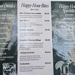Happy hour menu