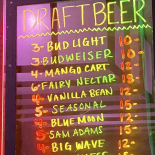 Draft beer choices