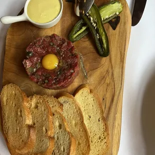 Steak tartare with a bone marrow  aioli and quail egg