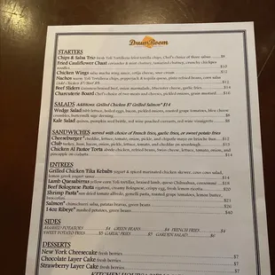 Menu as of October 2022