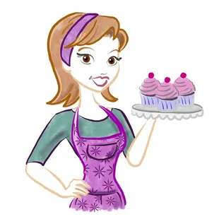 a woman holding a cake