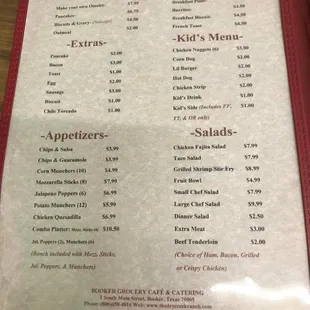 the menu of the restaurant