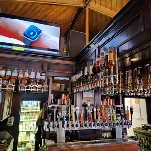 a bar with a television in the background