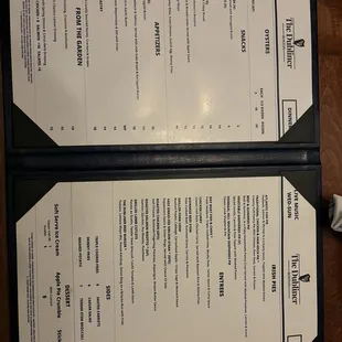 The Dubliner menu