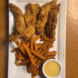 Chicken tenders with upgrade to sweet potato fries