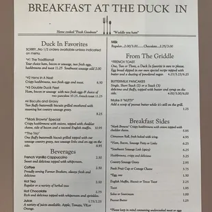 Breakfast menu