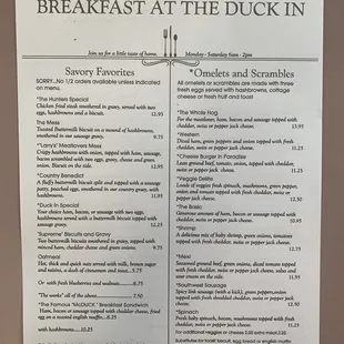 Breakfast menu