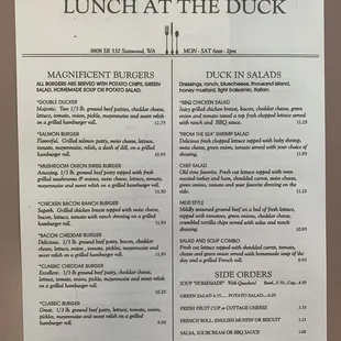 Lunch menu