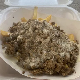 a hamburger and fries
