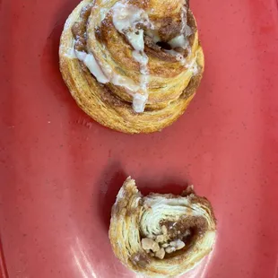 Mini maple bun and regular size orange bun.