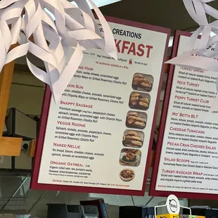 a menu for a fast food restaurant