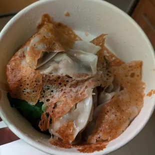 Dumplings that were still crispy with the edges on it