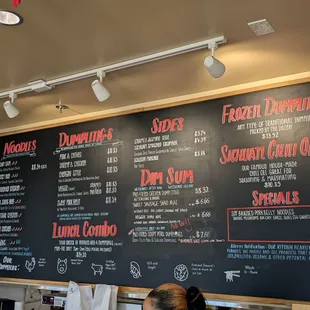 Menu board at Dumpling Lady, Optimist Hall, Charlotte