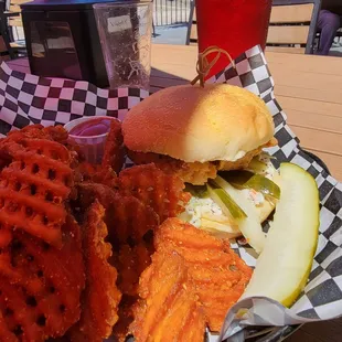 The food is awesome! They also have a dog friendly patio.