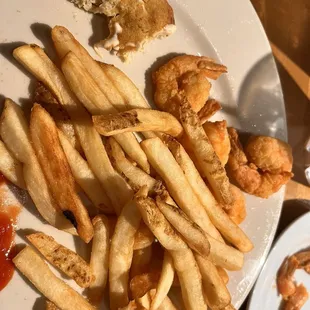 Crab Cakes and OBX Shrimp with Fries.