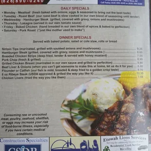 a menu for a restaurant