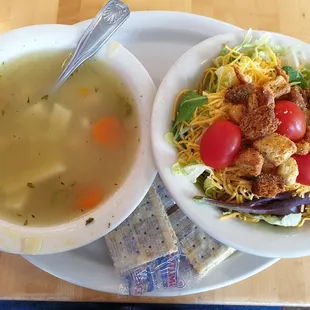 Chicken noodle soup &amp; side salad
