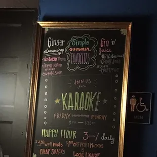 a menu on the wall