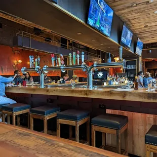 a bar with people sitting at the bar