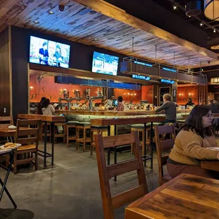 a bar with people sitting at tables