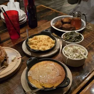 Carolina pork, corn bread, mac-n-cheese