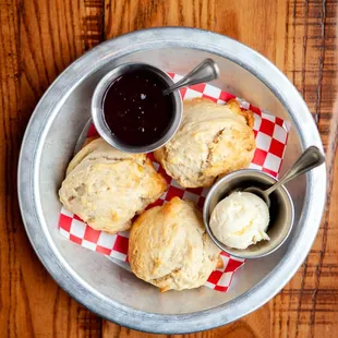 a plate of biscuits and jam
