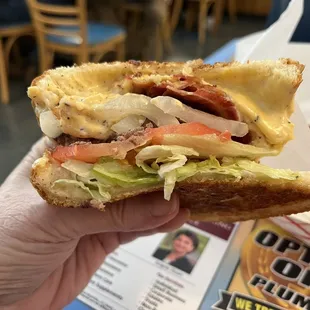 Pimento cheese burger on grilled sourdough bread.