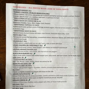 a menu for a restaurant