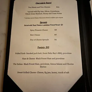 inside left picture of menu
