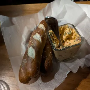 Pretzel bread and pimento spread was really good!