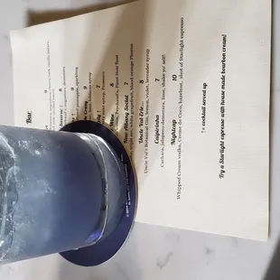 Drink menu with Uncle Val-Erie