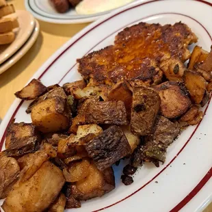 Home fries and hot sausage