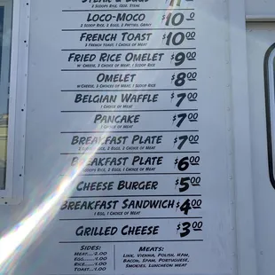 a menu for breakfast burrito