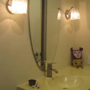 Yellow Concrete Bath Vanity, Integral Sink and Patina'd steel base