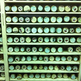 a shelf full of baked goods