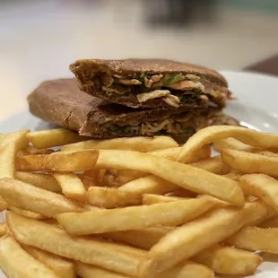 Churrasco Sandwich (Beefless Steak) on Wheat Bread with fries
