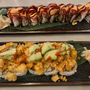 Red Dragon Roll (top) and TNT Roll (bottom)