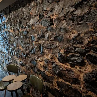 a stone wall in a restaurant
