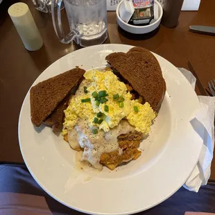 Country Fried Steak Bowl! With Rye toast as a side