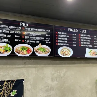 Pho and Fried Rice menu boards.