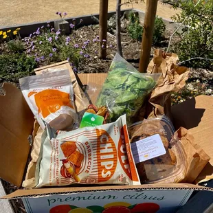 A weekend box of healthy fresh foods.