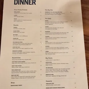 Updated dinner menu
