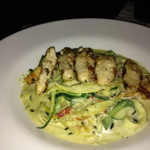 Zucchini Squash "pasta" with added Chicken