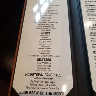 Drink menu