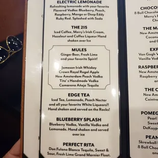 Drink menu