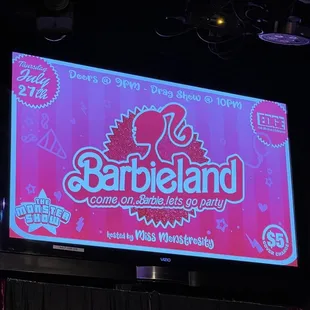 a barbleland sign on a stage