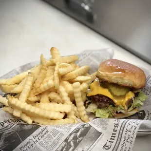 Blanchard burger with fries.