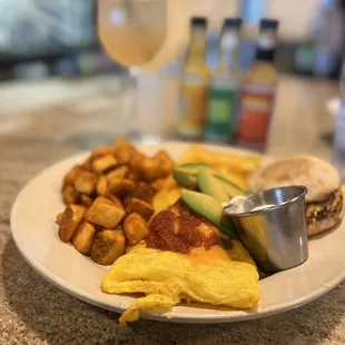 Southwestern omelette and a grapefruit mimosa