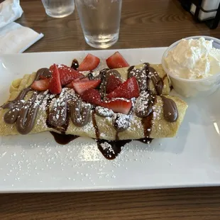 Nutella crepes comes with homemade whipped cream