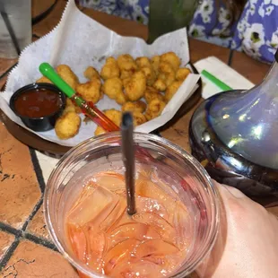 Spicy barbecue cauliflower wings, tequila sunrise, pharaoh hookah